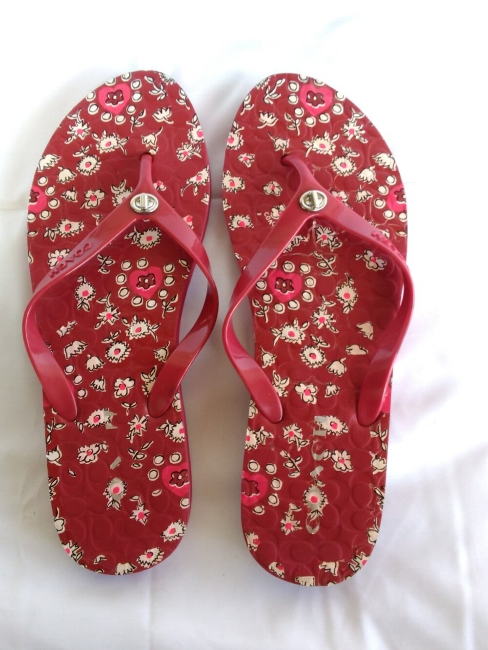 Coach Abbigail Floral Red Turn-lock Decor Flip Flops size 9/10
